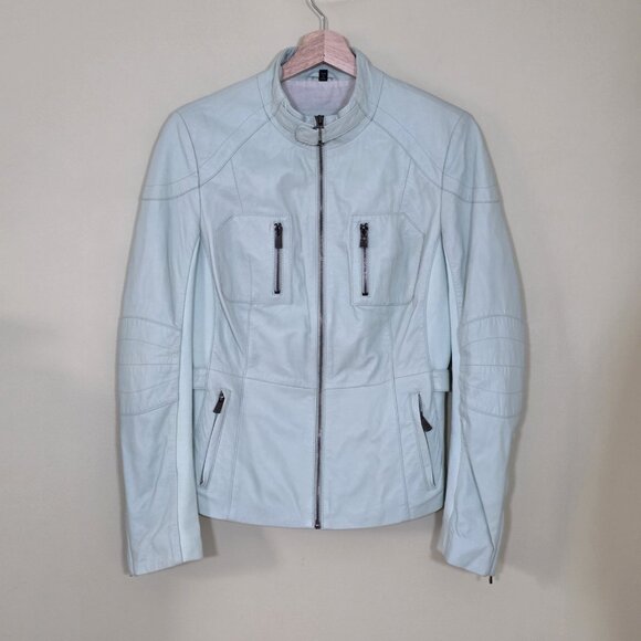 Bod & Christensen Jacket Women M Light Green Penelope Genuine Leather Moto Lined - Picture 16 of 16